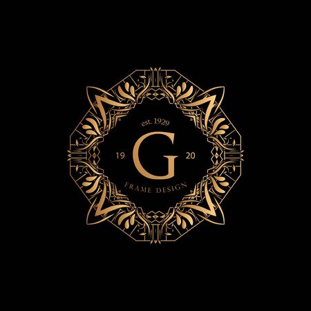 Luxury Background with Gold Color. Templates with Design Element Ornament, Label . Made with Golden Luxury Flower on Ornament Backgroundのイラスト素材