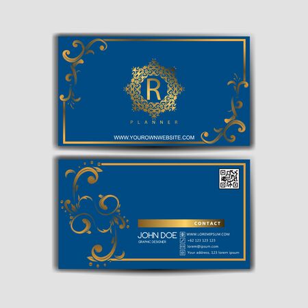 Business Card with Ornament. Stylish Decorative Vintage, Retro, Abstract Geometric Frame, Vector Illustration. Art Deco Style, Light Colors. For Company, Wedding Planner, Luxury Premium Product.のイラスト素材