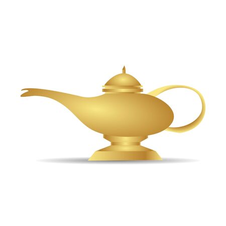 Golden arabian magic lamp illustration. isolated white background vector.のイラスト素材