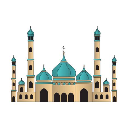 Islamic mosque building illustration with dome. Eastern cultural landmark muslim. vectorのイラスト素材