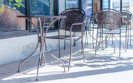 chair and table coffee cafe or table chill outdoor in shopの写真素材