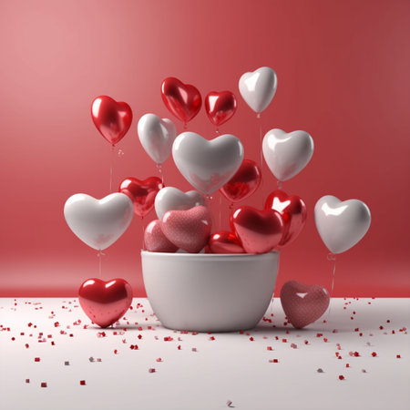 3d render of valentine's day background with heart balloons with Generative AI.の素材