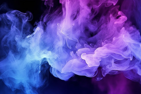Colorful blue, purple and pink smoke on a black isolated background. Background from the smoke of vape with Generative AI.の素材