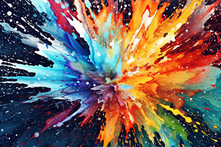 Abstract watercolor background. Colorful paint splashes on black background with Generative AI.の素材