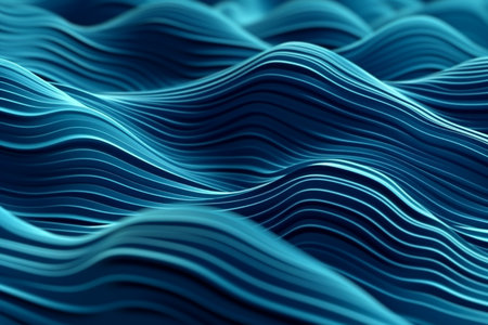Abstract blue wavy background. 3d rendering, 3d illustration with Generative AI.の素材