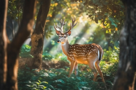 Beautiful white-tailed deer in the forest. Wildlife scene from nature with Generative AI.の素材