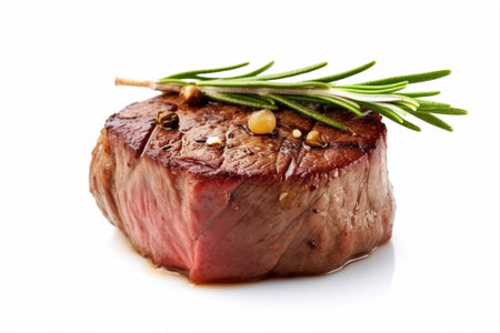steak with rosemary and spices on a white background, isolated with Generative AI.の素材