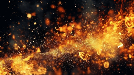 abstract fire background with sparks and golden bokeh. 3d rendering with Generative AI.の素材
