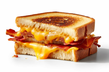 Sandwich with bacon, cheese and mayonnaise isolated on white background with Generative AI.の素材