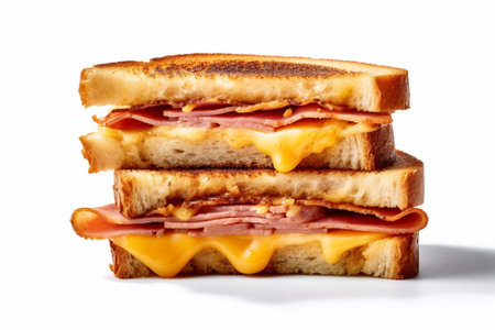 Sandwich with ham, cheese and mayonnaise isolated on white background with Generative AI.の素材