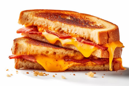 Sandwich with bacon, cheese and mayonnaise isolated on white background with Generative AI.の素材
