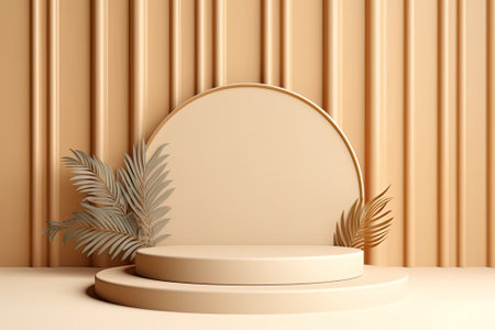 3d render, abstract minimal geometric forms. Glossy golden podium for your design with AI-Generated Images.の素材
