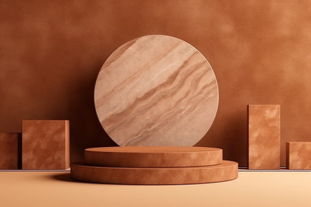 3d rendering abstract composition of minimal geometric forms. Glossy brown podium for your design, mock up with AI-Generated Images.の素材