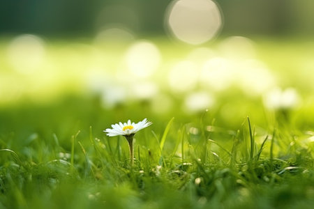 White daisy flower in the green grass with bokeh background with AI-Generated Images.の素材