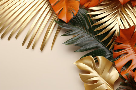 Tropical palm leaves on light background. 3d render illustration with AI-Generated Images.の素材