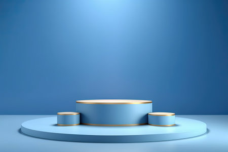 Blue round podium on blue background. 3d render. Abstract minimal scene with AI-Generated Images.の素材