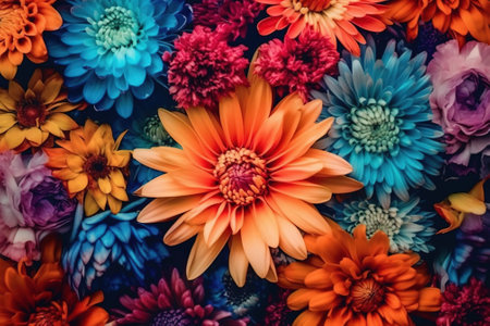Colorful chrysanthemums on a dark blue background with AI-Generated Images.の素材