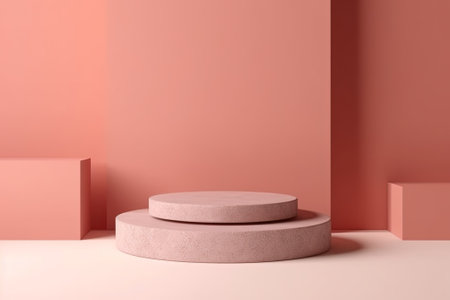 Abstract minimal scene with geometrical forms. Pink background. 3d render with AI-Generated Images.の素材