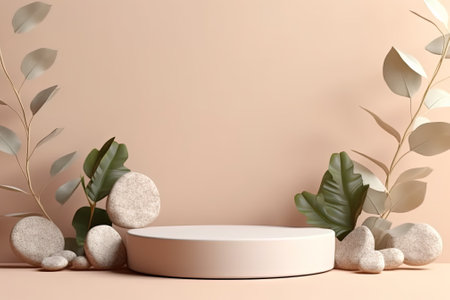 3d render of minimal geometric forms, podium for product display with AI-Generated Images.の素材