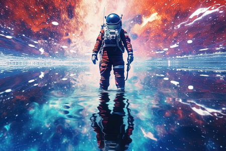 Astronaut in deep space. Science fiction art. 3D rendering with AI-Generated Images.の素材