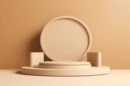 3d rendering of abstract minimal geometric forms. Brown podium for your design with AI-Generated Imagesの素材