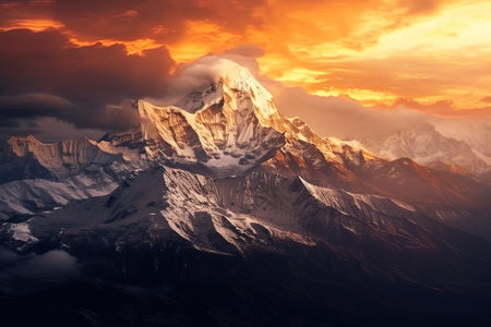 Beautiful sunset in Himalayas, Annapurna Conservation Area, Nepal with AI-Generated Imagesの素材