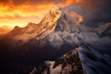 Mountain landscape at sunset, Himalaya, Nepal, Asia with AI-Generated Imagesの素材