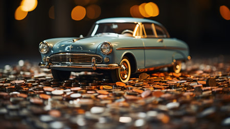 Vintage car on the background of coins. Retro car on the background of coins with AI-Generated Imagesの素材