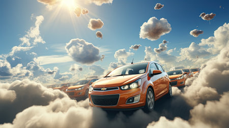 Highly rendering of a car in the clouds. 3d illustration with AI-Generated Imagesの素材