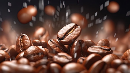 Coffee beans falling into the air. 3d illustration with AI-Generated Imagesの素材