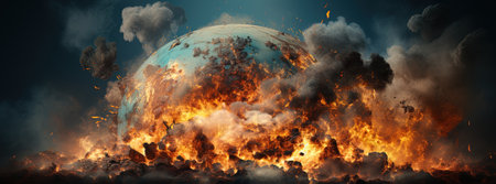 Image of burning planet earth with smoke and flames. 3d rendering with AI-Generated Imagesの素材