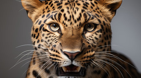 Close-up portrait of a leopard. Isolated on grey background with AI-Generated Imagesの素材