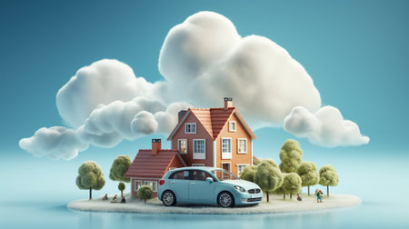 Real estate concept. 3d illustration of house in the clouds with AI-Generated Imagesの素材
