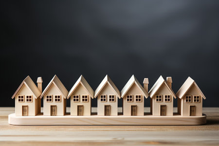 Wooden house model on blackboard background. Real estate concept with AI-Generated Imagesの素材