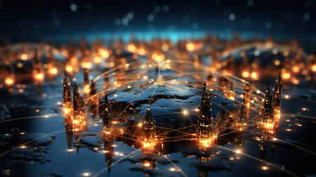 Global network concept. 3d rendering toned image with shallow DOF with AI-Generated Imagesの素材