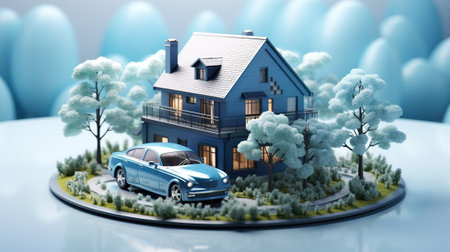 3d illustration of a house with a car on the roof with AI-Generated Imagesの素材