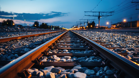 Railway in the evening. Selective focus. Shallow depth of field with AI-Generated Imagesの素材