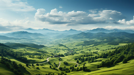 Beautiful summer landscape in the mountains. Carpathians, Ukraine with AI-Generated Imagesの素材