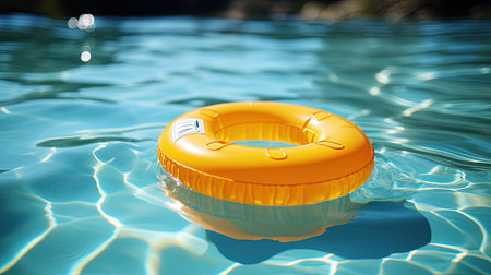 Inflatable ring floating in swimming pool. Summer holiday concept with AI-Generated Imagesの素材