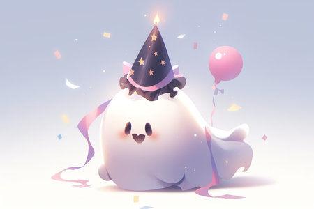 Illustration of a cute unicorn with a party hat and balloons with AI-Generated Imagesの素材