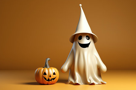 Halloween pumpkin and ghost - 3D Rendered Illustration with AI-Generated Imagesの素材