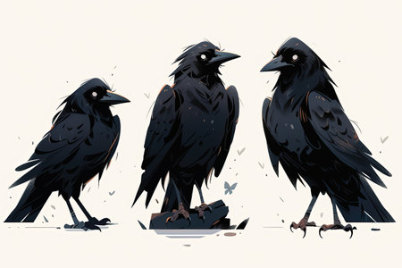 Vector set of black ravens on a white background. Vector illustration with AI-Generated Imagesの素材