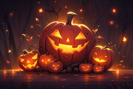 Halloween background with pumpkins. Vector illustration for your design with AI-Generated Imagesの素材