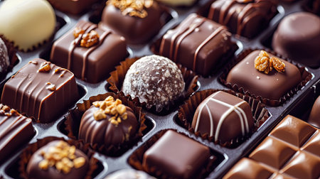 Box of assorted chocolates. Chocolate candies. Selective focus.の素材
