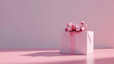 Pink gift box with pink bow on pink background. 3D renderingの素材
