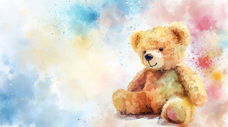 Teddy bear on watercolor background. Watercolor painting illustration.の素材