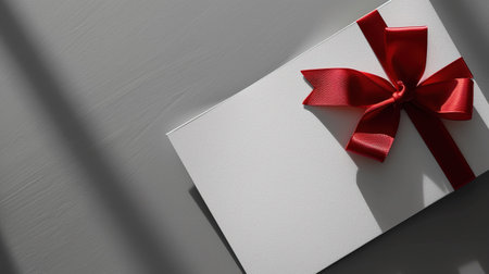 Gift box with red ribbon on a gray background. 3d renderingの素材