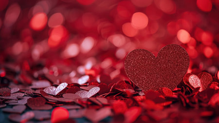 Valentines day background with red hearts on bokeh backgroundの素材