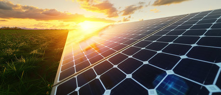 solar energy panels at sunset 3d rendering image with copy spaceの素材