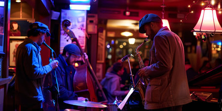 A jazz band is playing in a barの素材